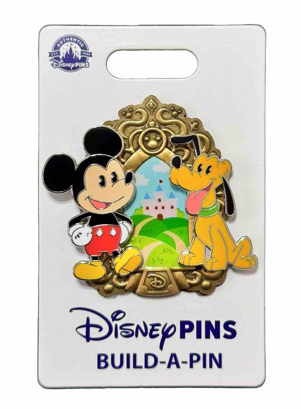 2024 Disney Parks Build A Pin 3 Pin Set Mickey Mouse & Pluto & Castle Base New