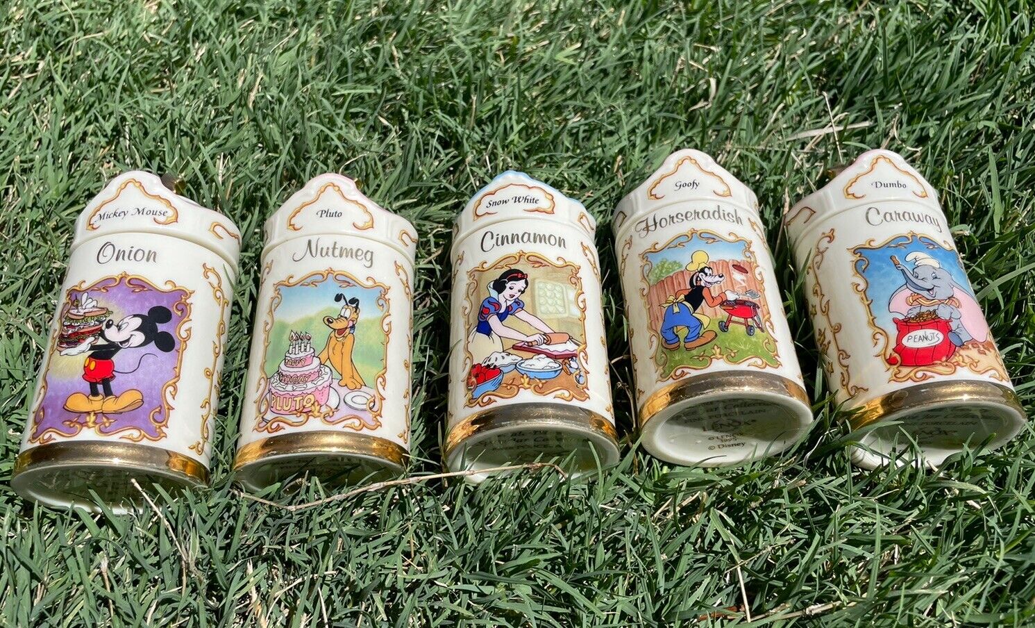 RARE Lenox Disney Spice Jars (Set Of 5) Mickey, Dumbo, Pluto, Goofy, Snow White