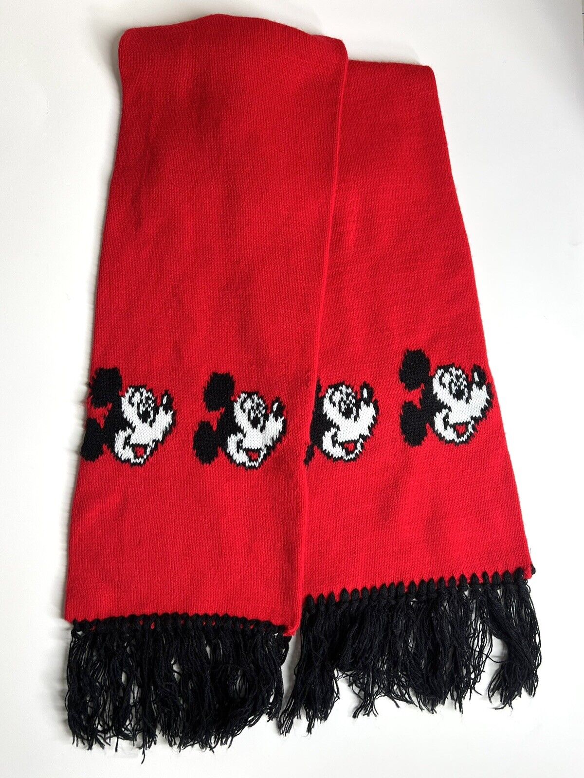 Vintage Disney Mickey Mouse Red Knit Scarf By Garon Mills Made 80s 90s