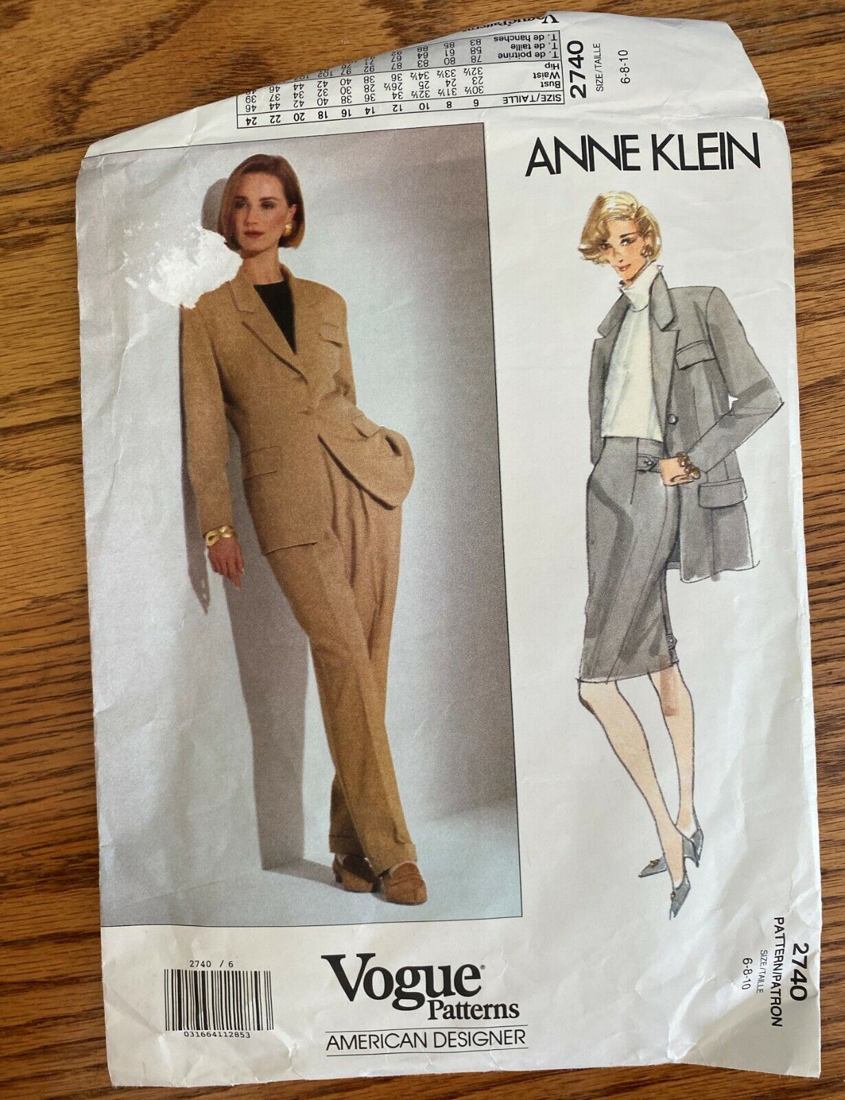 Vogue sewing pattern 2740 Anne Klein 80s jacket pants skirt miss 6-8-10 cut