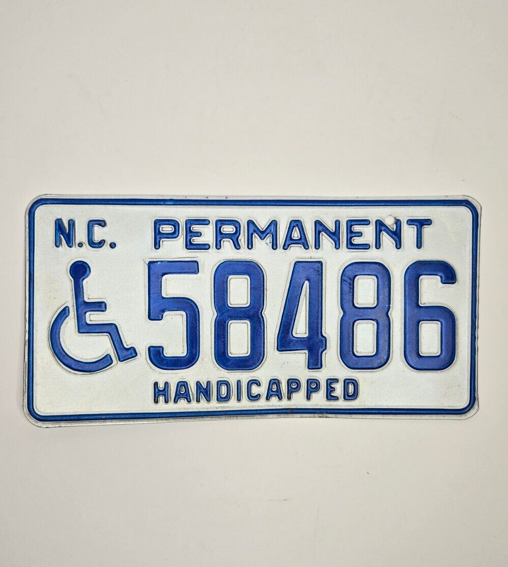 NC North Carolina Permanent Handicapped License Plate 58486 Original Light USED