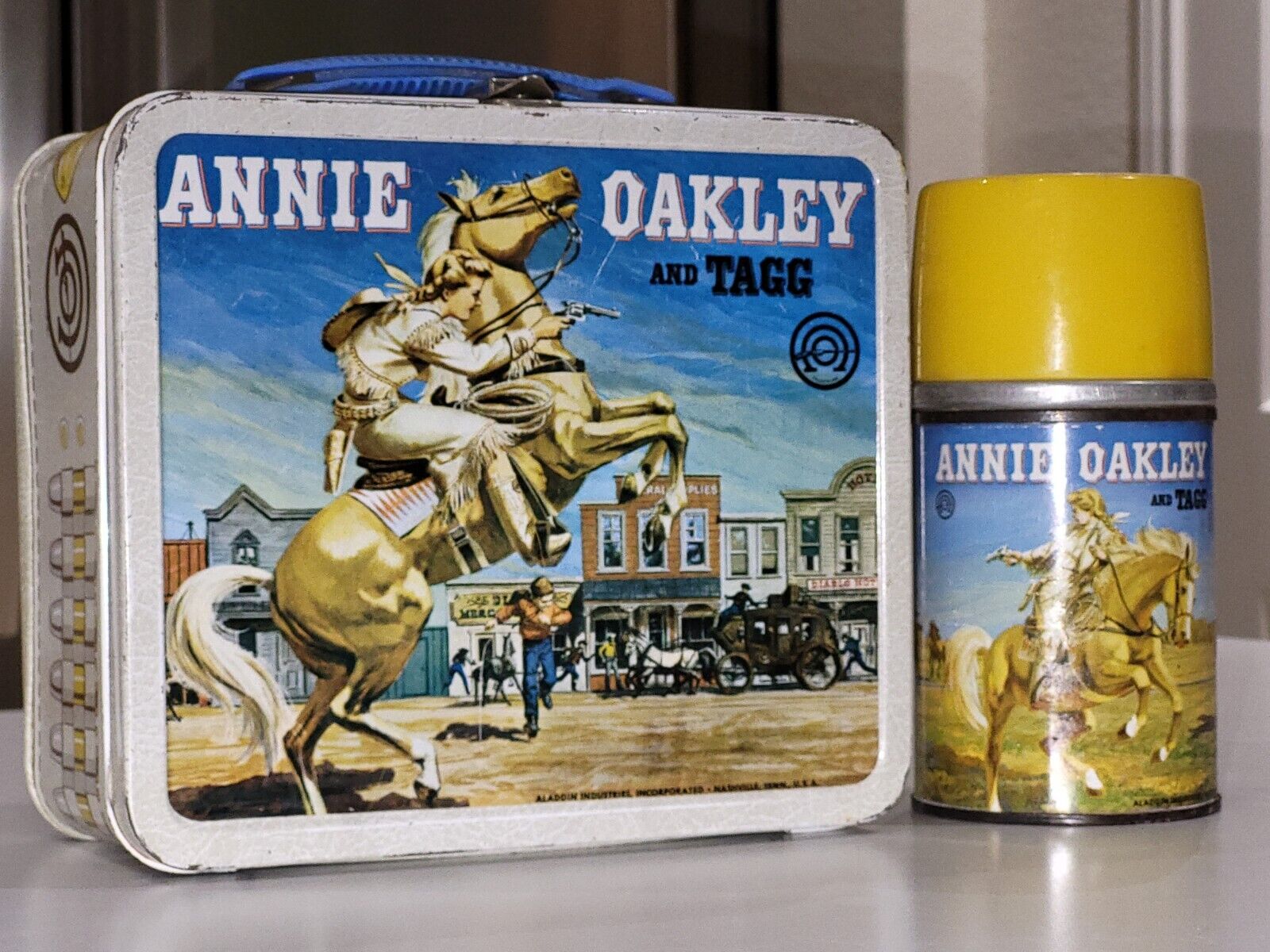 Vintage Annie Oakley and Tagg Lunch Box and Thermos - 1955 Aladdin