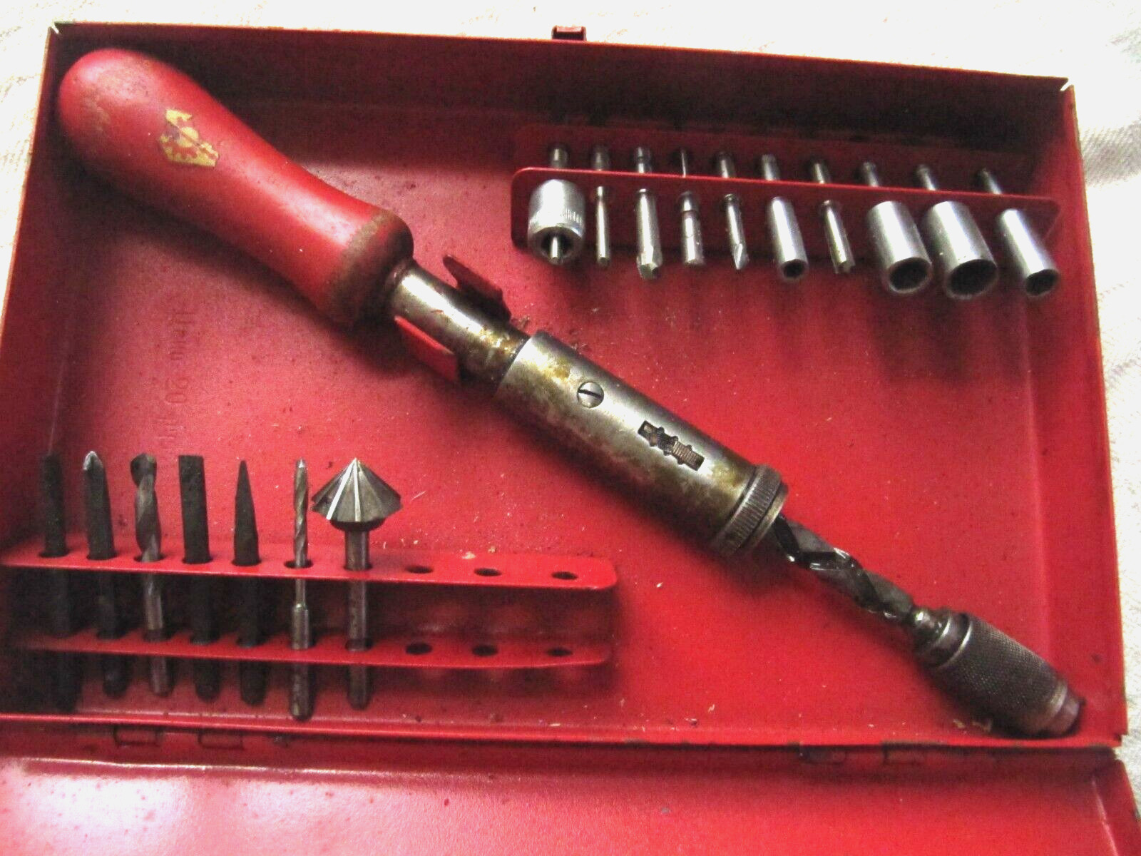 Vintage Spiral Ratcheting Pump Push Screwdriver  Bits. Woodworking