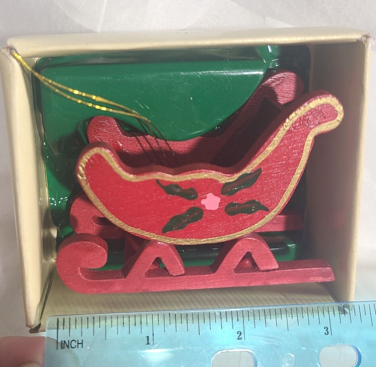 Vintage RUSS Wooden Country Antique Ornaments-Sleigh 2x3 