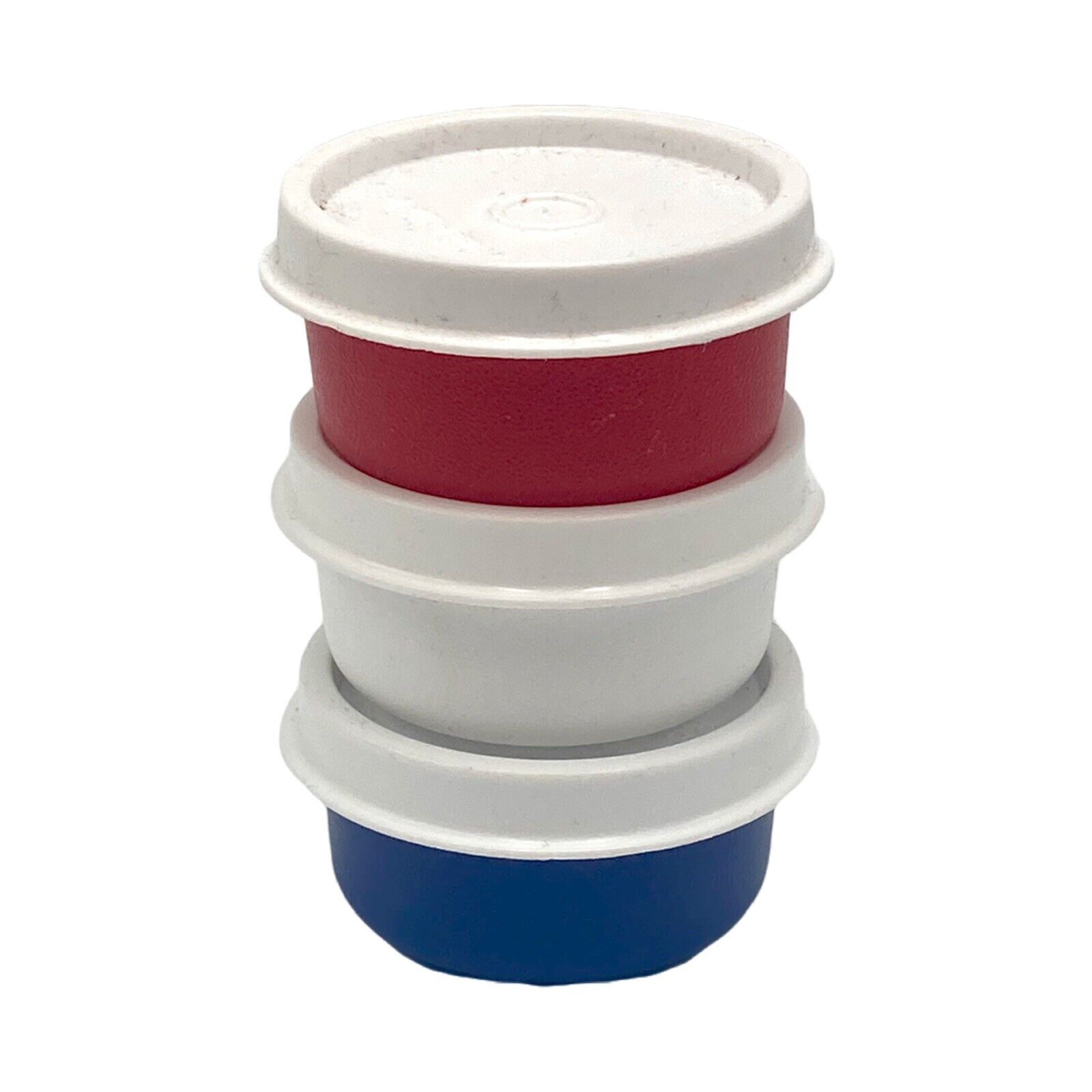 Tupperware Vintage Smidget Pill 1 oz Mini Travel Container Red white, Blue Set o
