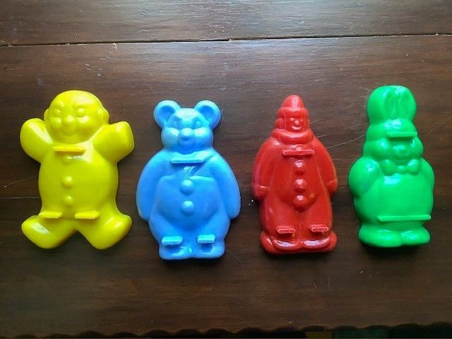 Vintage plastic popsicle molds 1950's bunny, clown, bear, and rabbit