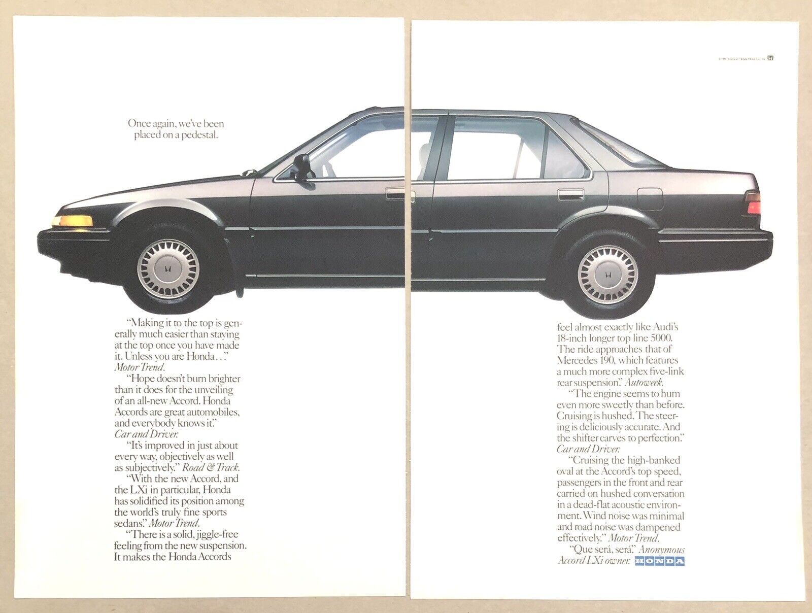 Vintage 1986 Original Print Ad Two Page - Honda On A Pedestal