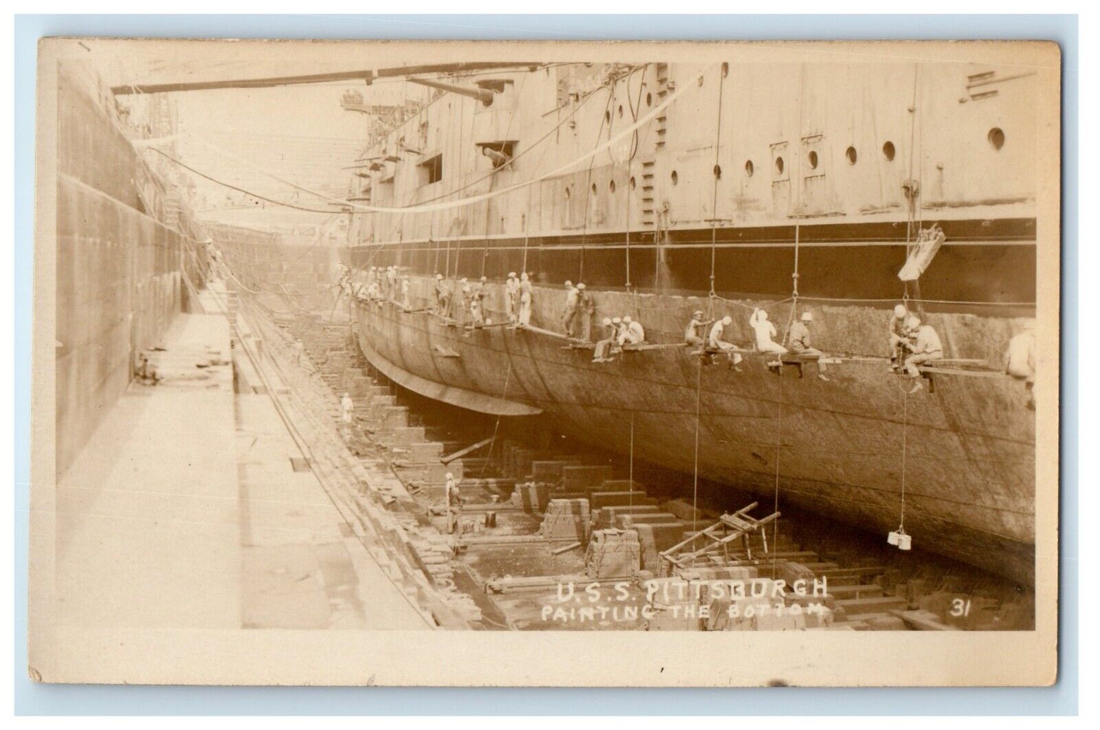 c1920\'s U.S.S. Pittsburgh Ship Painting The Bottom RPPC Photo Vintage Postcard