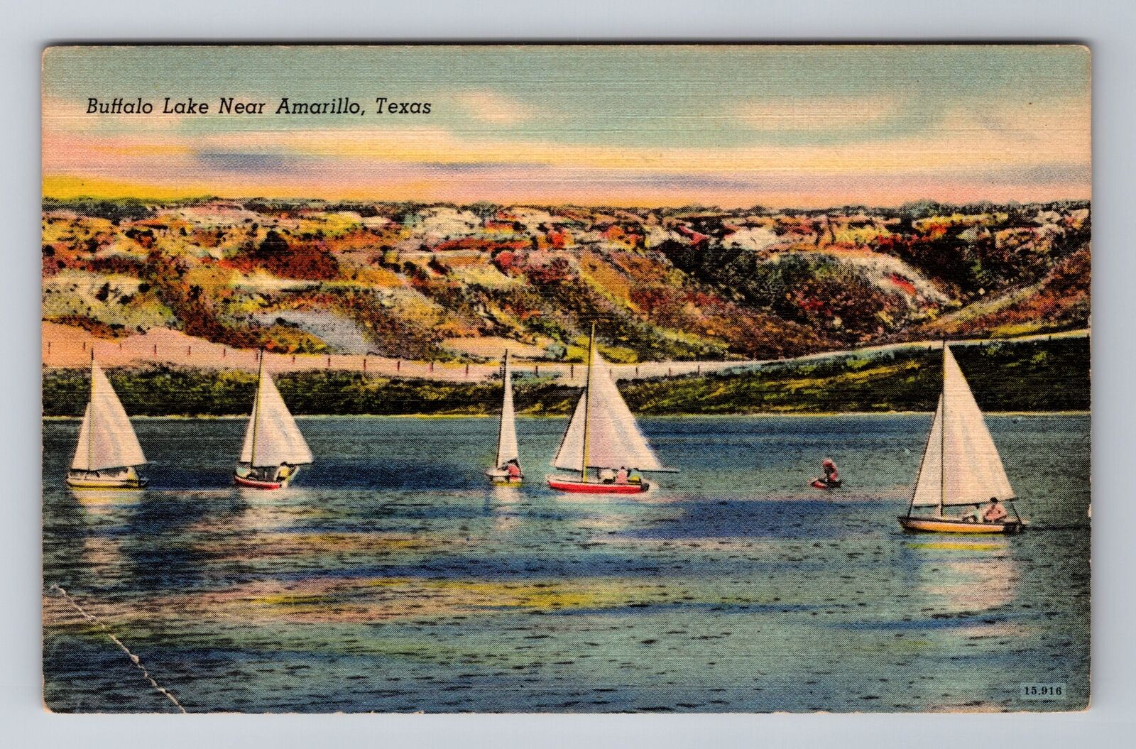 Amarillo TX-Texas, Sailing On Buffalo Lake, Antique, Vintage Postcard
