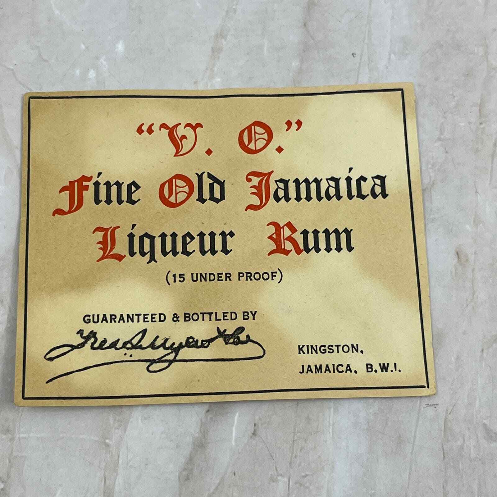 Vintage V.O. Fine Old Jamaica Liqueur Rum Bottle Label Kingston B.W.I. AE5