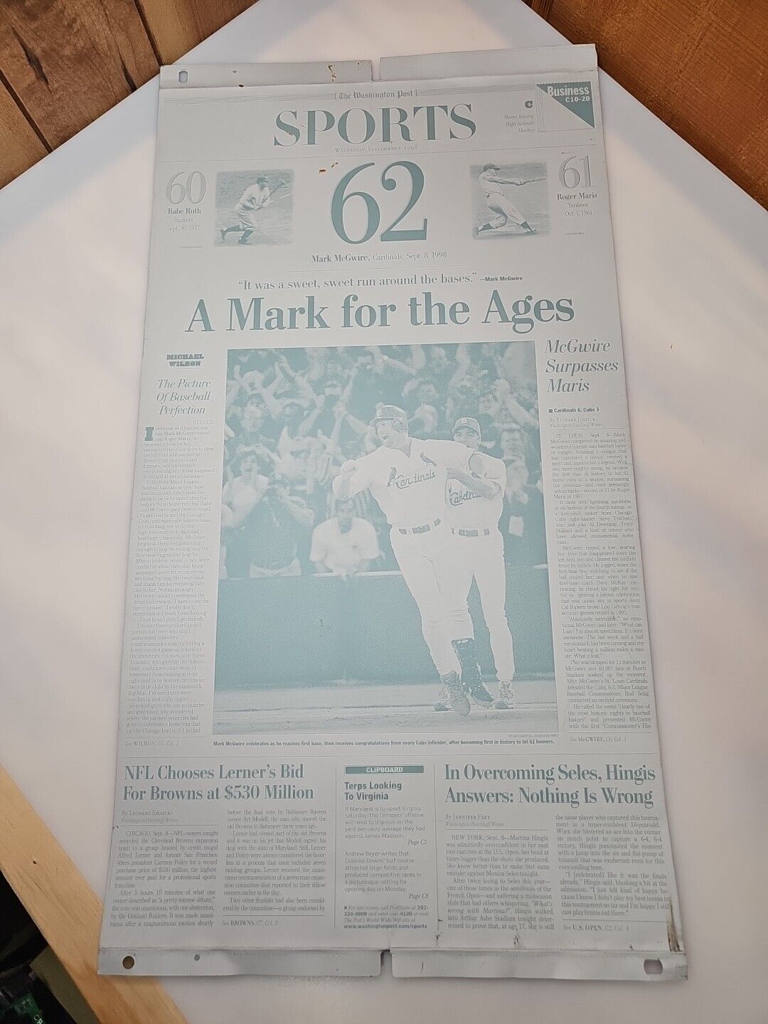 The Washington Post Aluminum Printing Plate Mark McGwire Hits 62nd Home Run