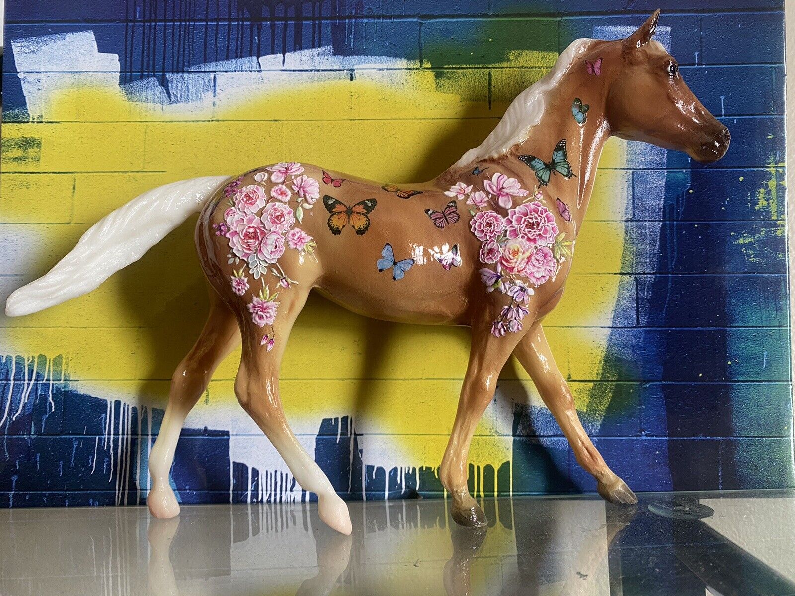 Custom Breyer Classic Horse Adorned With A Pink Floral Design