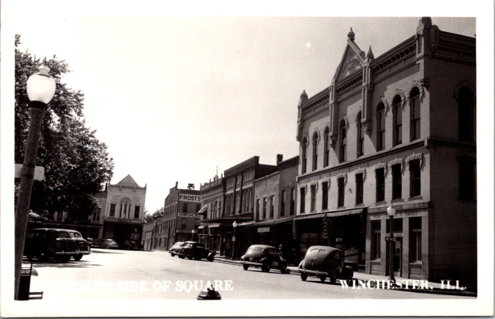 Real Photo Postcard North Side of Square in Winchester, Illinois