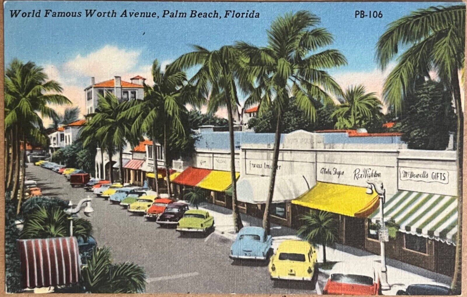 Palm Beach Florida Worth Avenue Postcard c1940