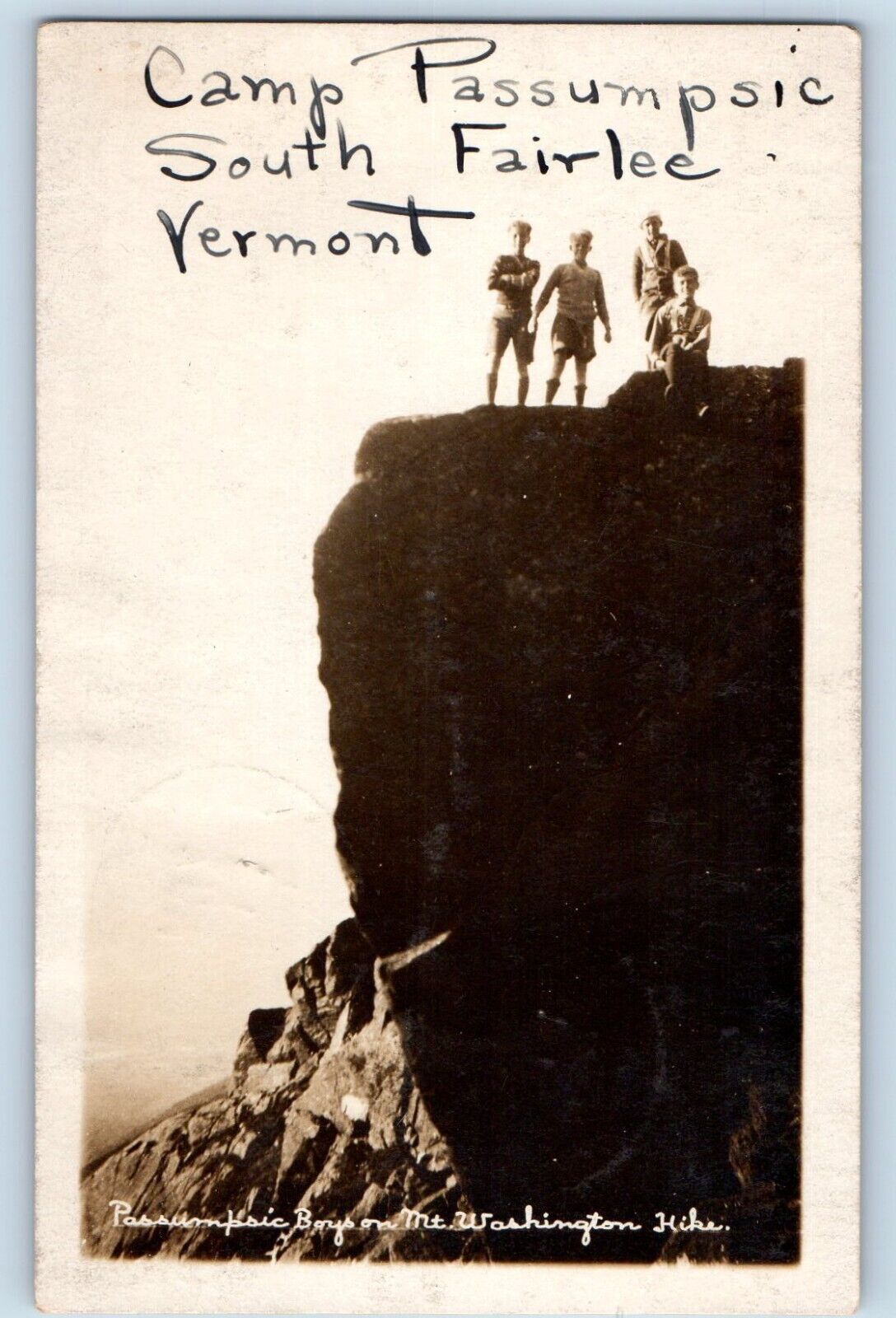 South Fairlee VT Postcard RPPC Photo Camp Passumpsic Boys On Mt. Washington Hike