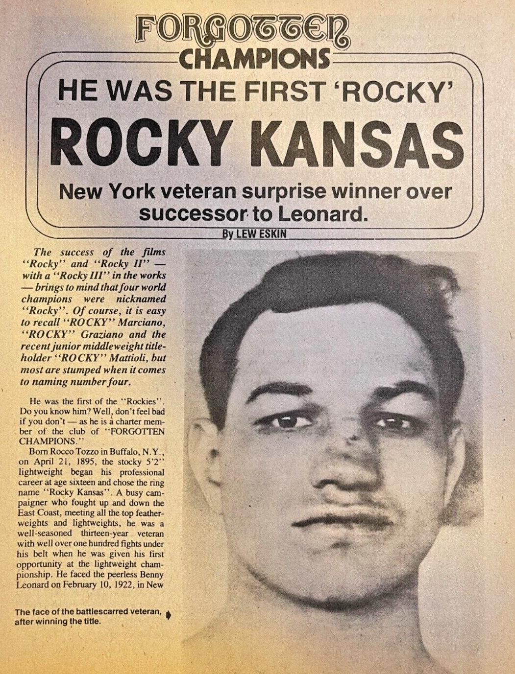 1981 Boxer Rocky Kansas Rocco Tozzo From Buffalo New York