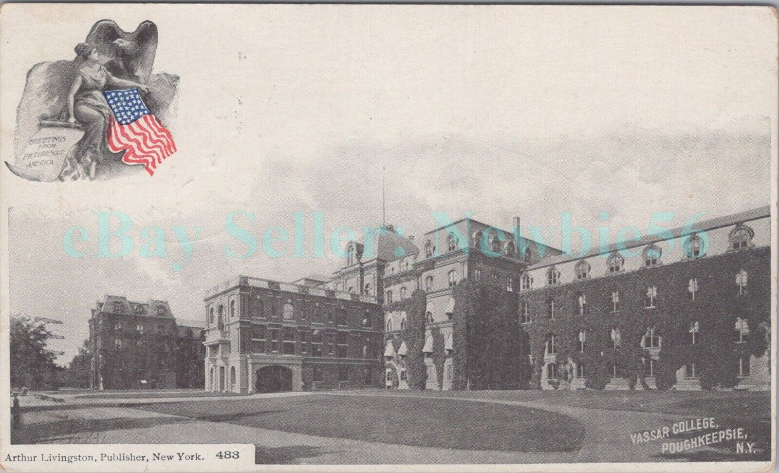 Poughkeepsie NY - VASSAR COLLEGE MAIN BUILDING - 1904 Arthur Livingston Postcard