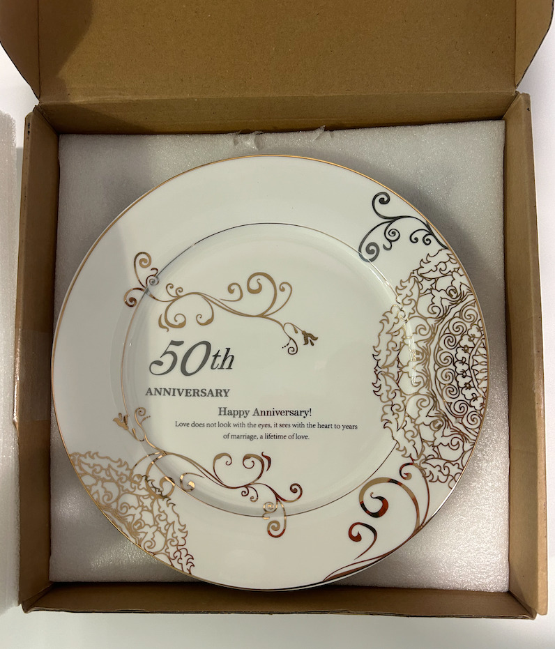 HAPPY 50TH ANNIVERSARY PLATE BRAND NEW WITH EASEL * NEW IN BOX