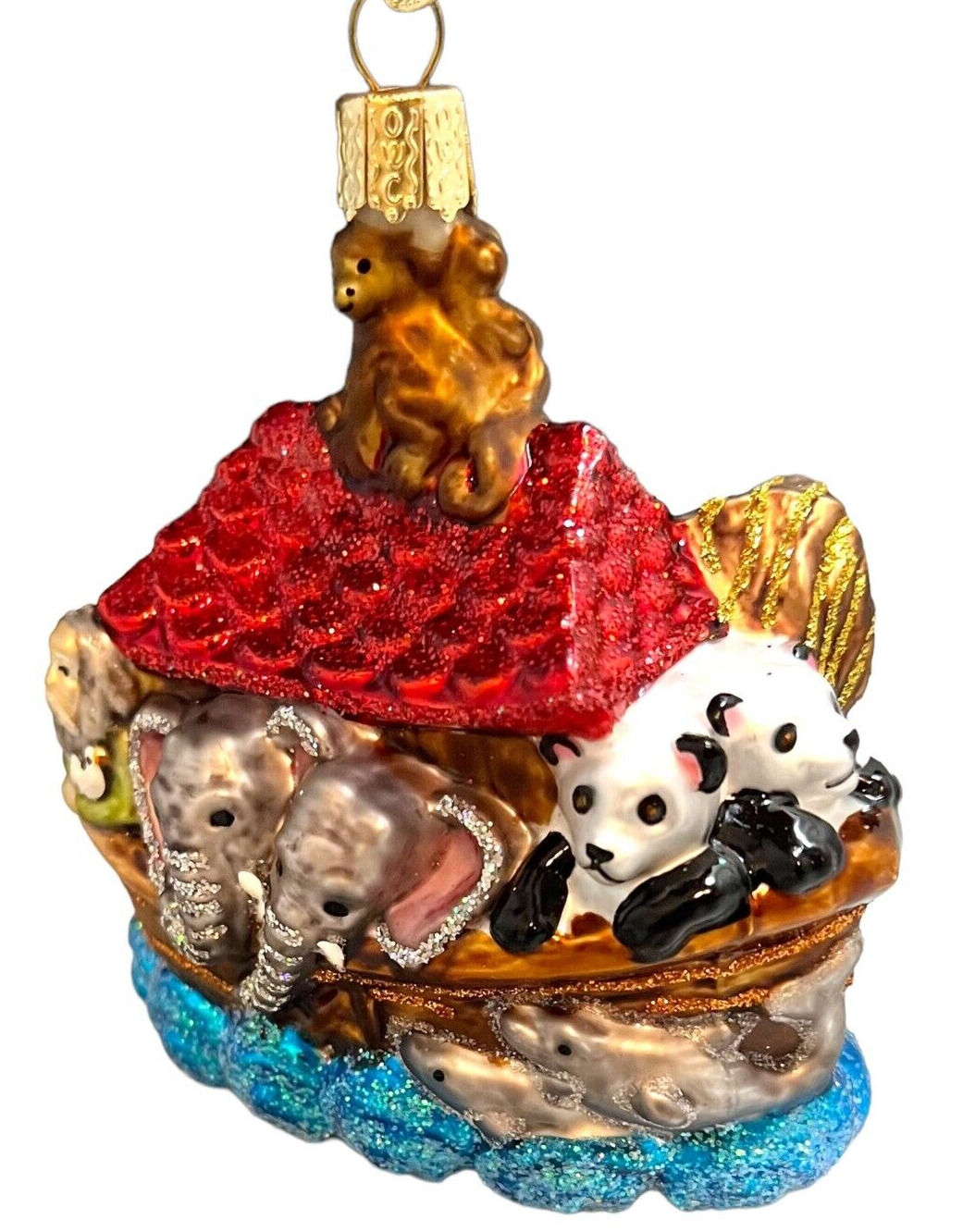 Noah’s Ark Old World Christmas Blown Glass Ornament OWC 4”x4.5” with Box