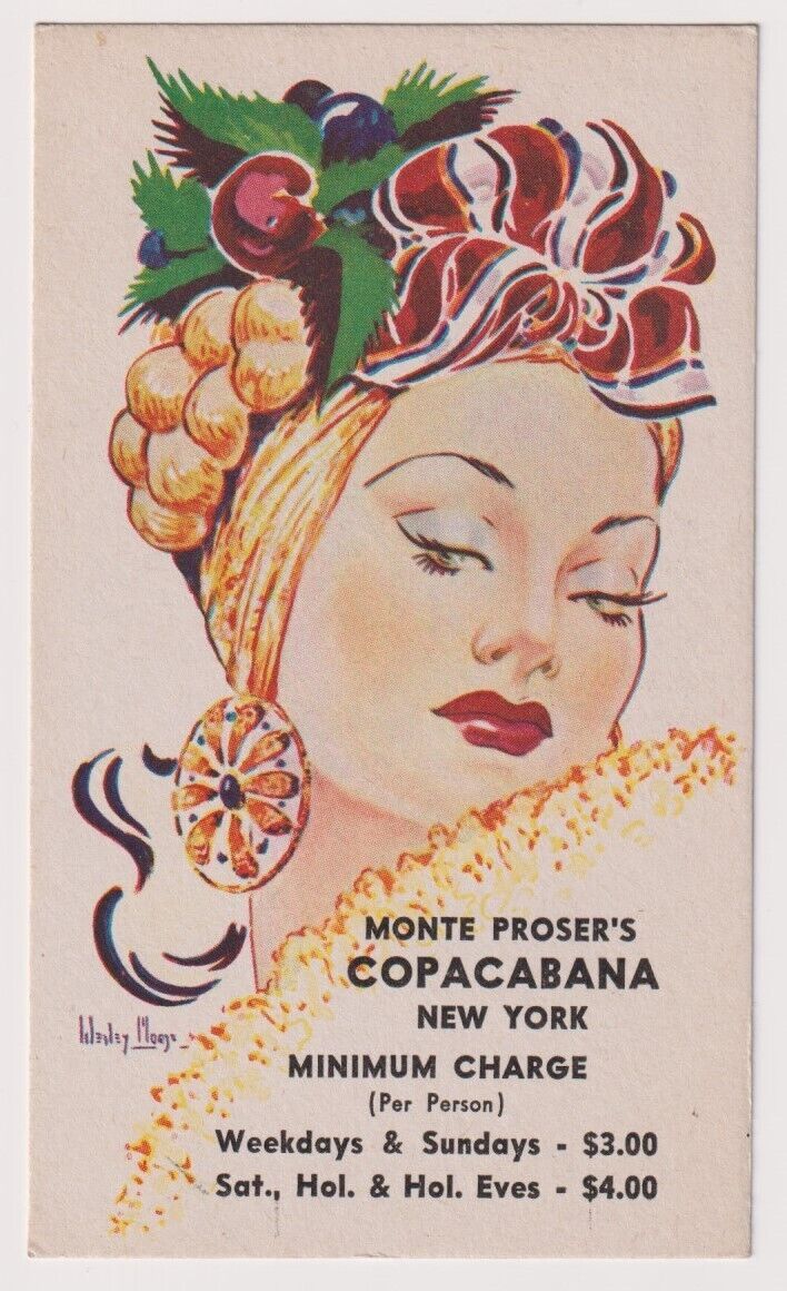 c 1940's Advertising Postcard Monte Proser's COPACABANA New York