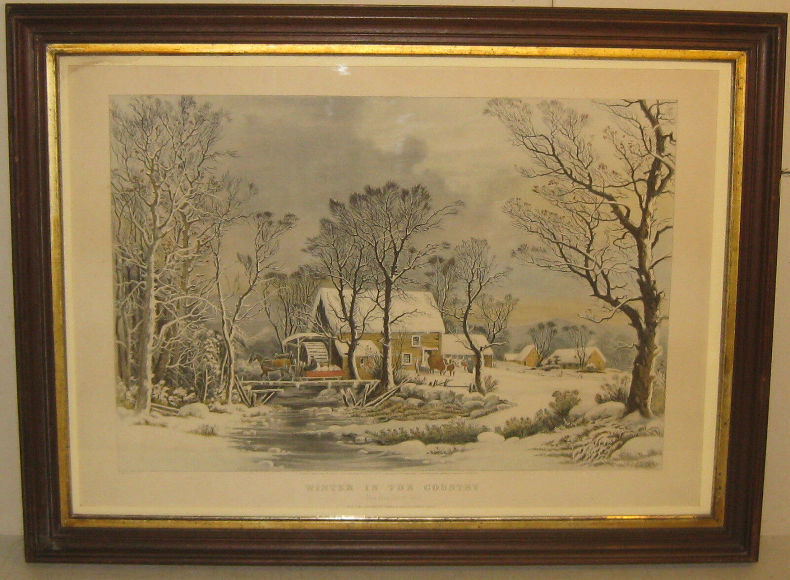 Vintage CURRIER & IVES Winter in the Country Old Grist Mill RESTRIKE Lithograph