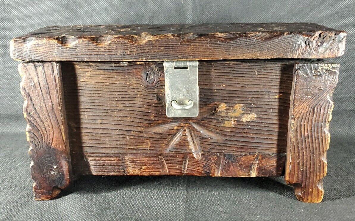 Vintage Pirate Ship Style 100% Wooden Treasure Chest Box Wood Carved 8.5x5x5