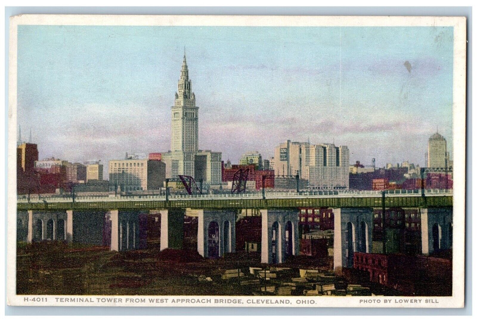 Cleveland Ohio OH Postcard Terminal Tower From West Approach Bridge Phostint