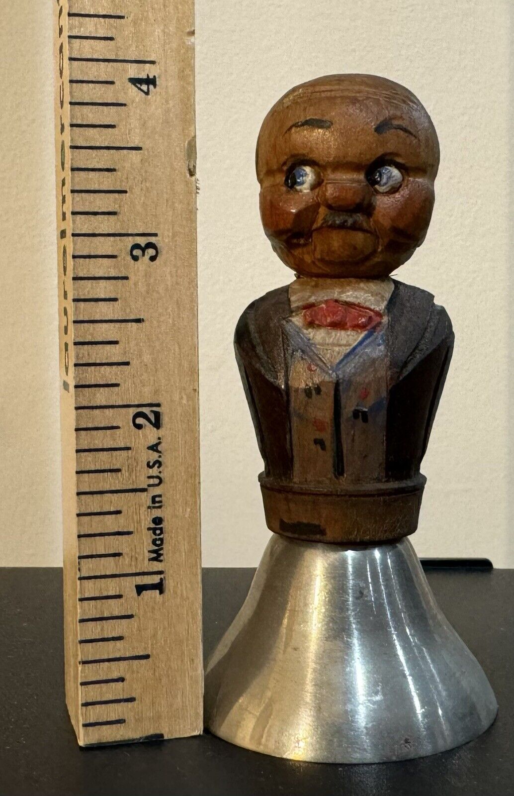 Wood Carved Old Man With Bowtie Dinner Bell