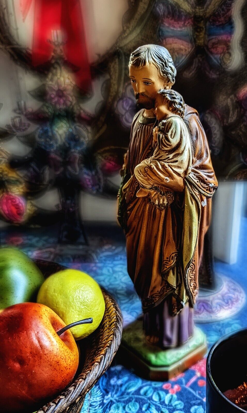 Antique Polychrome Italian Statue St. Joseph & Child Jesus 12” RARE