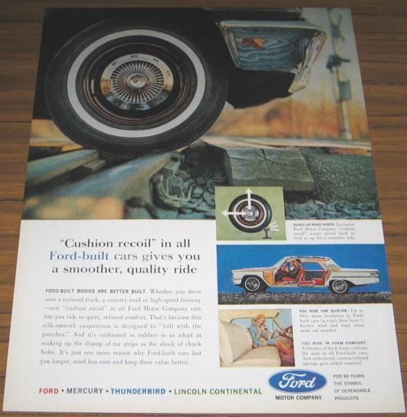 1963 VINTAGE AD~CUSHION RECOIL IN ALL FORD BUILT CARS~SMOOTH