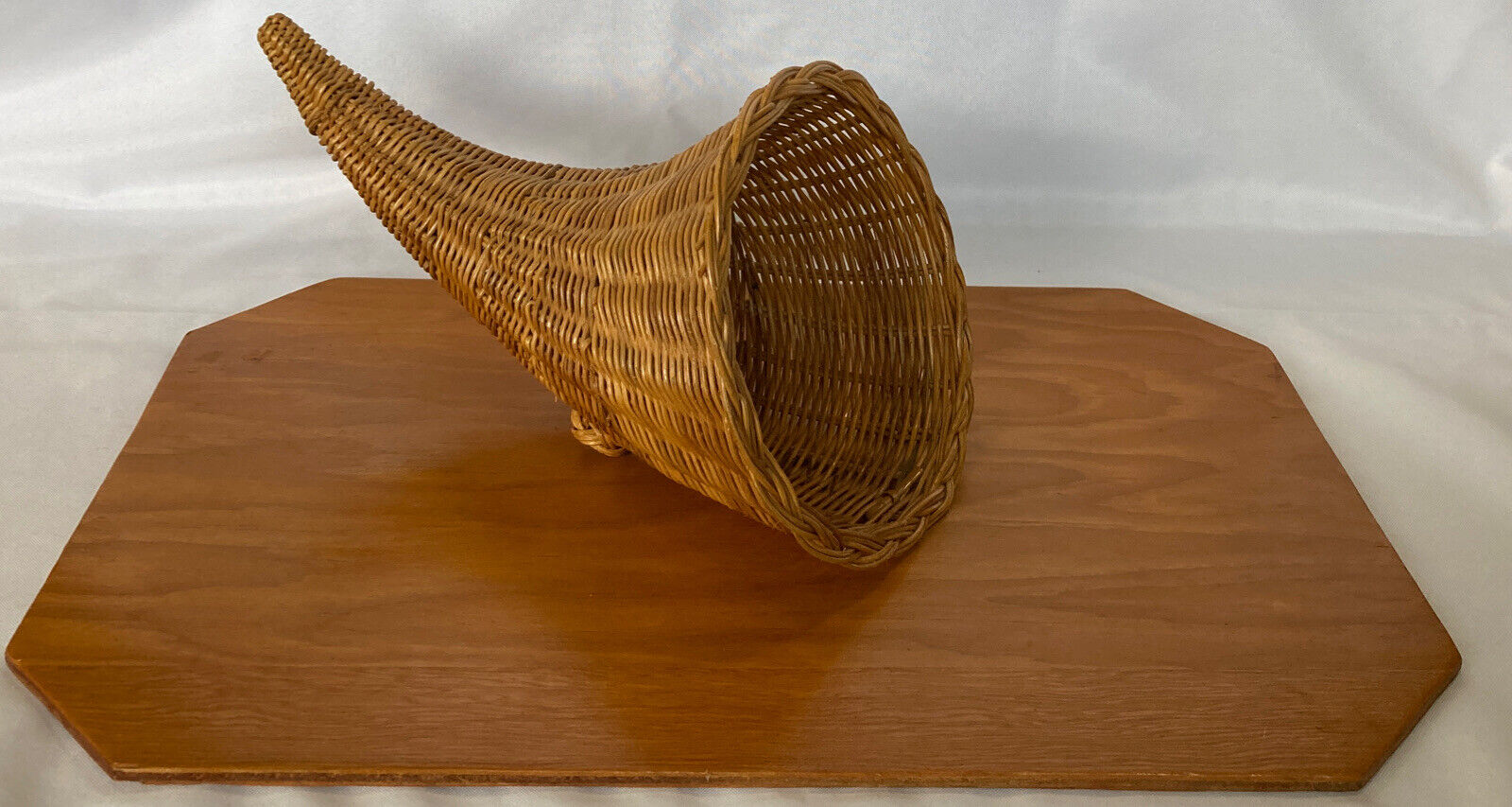 Thanksgiving Cornucopia Horn Of Plenty Basket on Wood Autumn Decor
