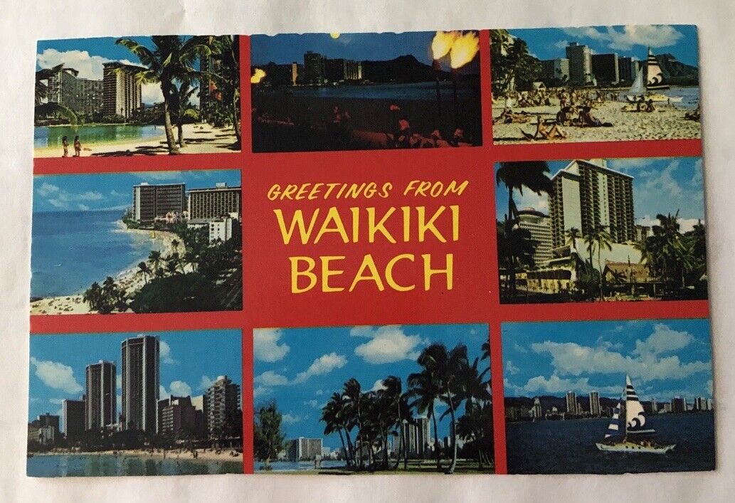 Multi-View Scenes At Waikiki Beach, Hawaii. Postcard (G2)