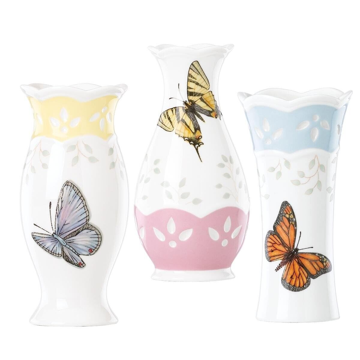NIB 3 Petite Bud Vases BUTTERFLY MEADOW LENOX Louise Le Layer about 5\