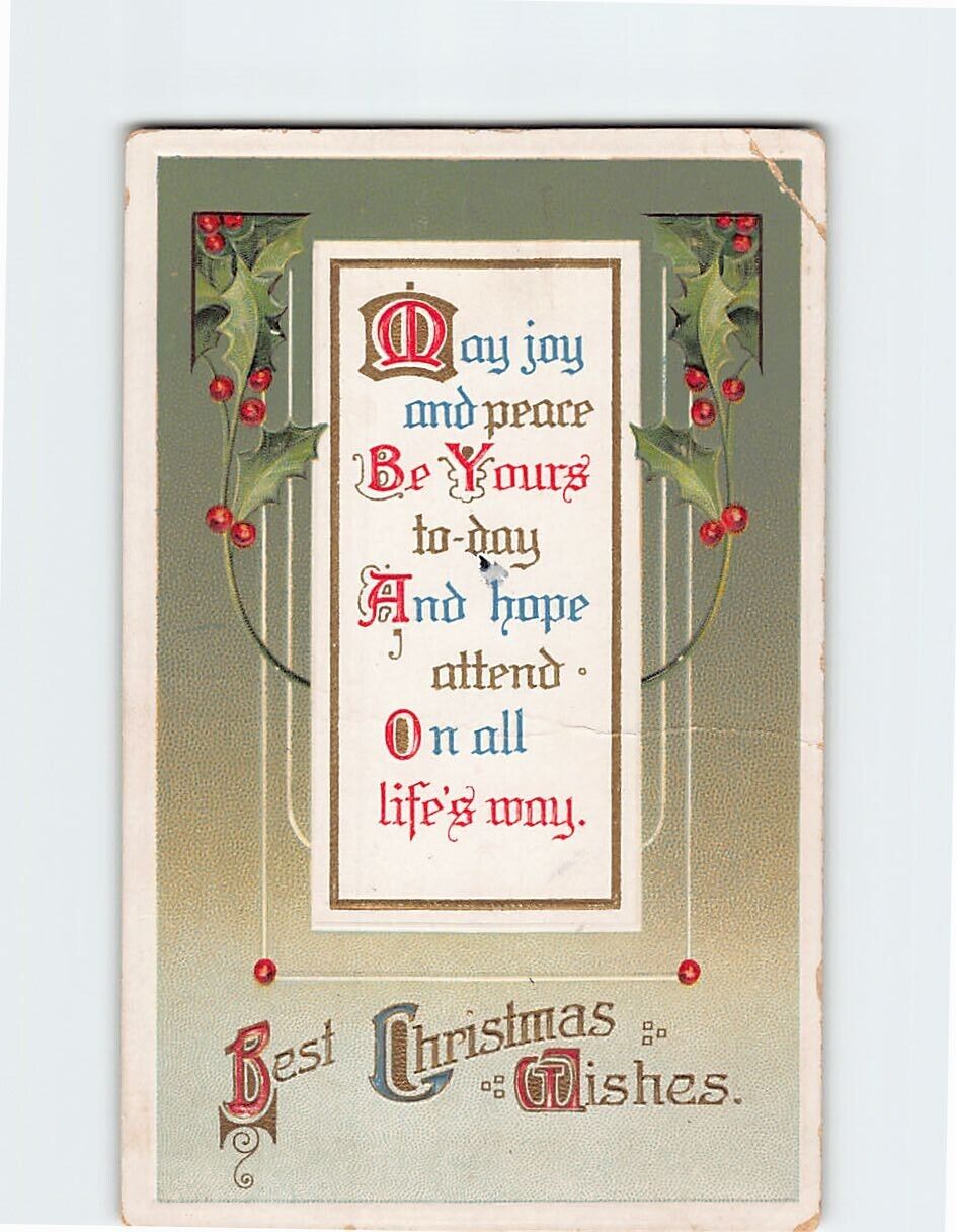 Postcard Embossed Best Christmas Wishes Holiday Art Print