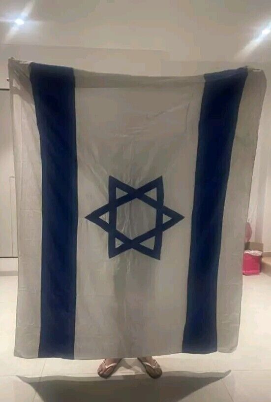 SUPER RARE OLD HUGE SEWN ISRAEL FLAG JUDAICA STAR DAVID 100% COTTON 200CM X 155C