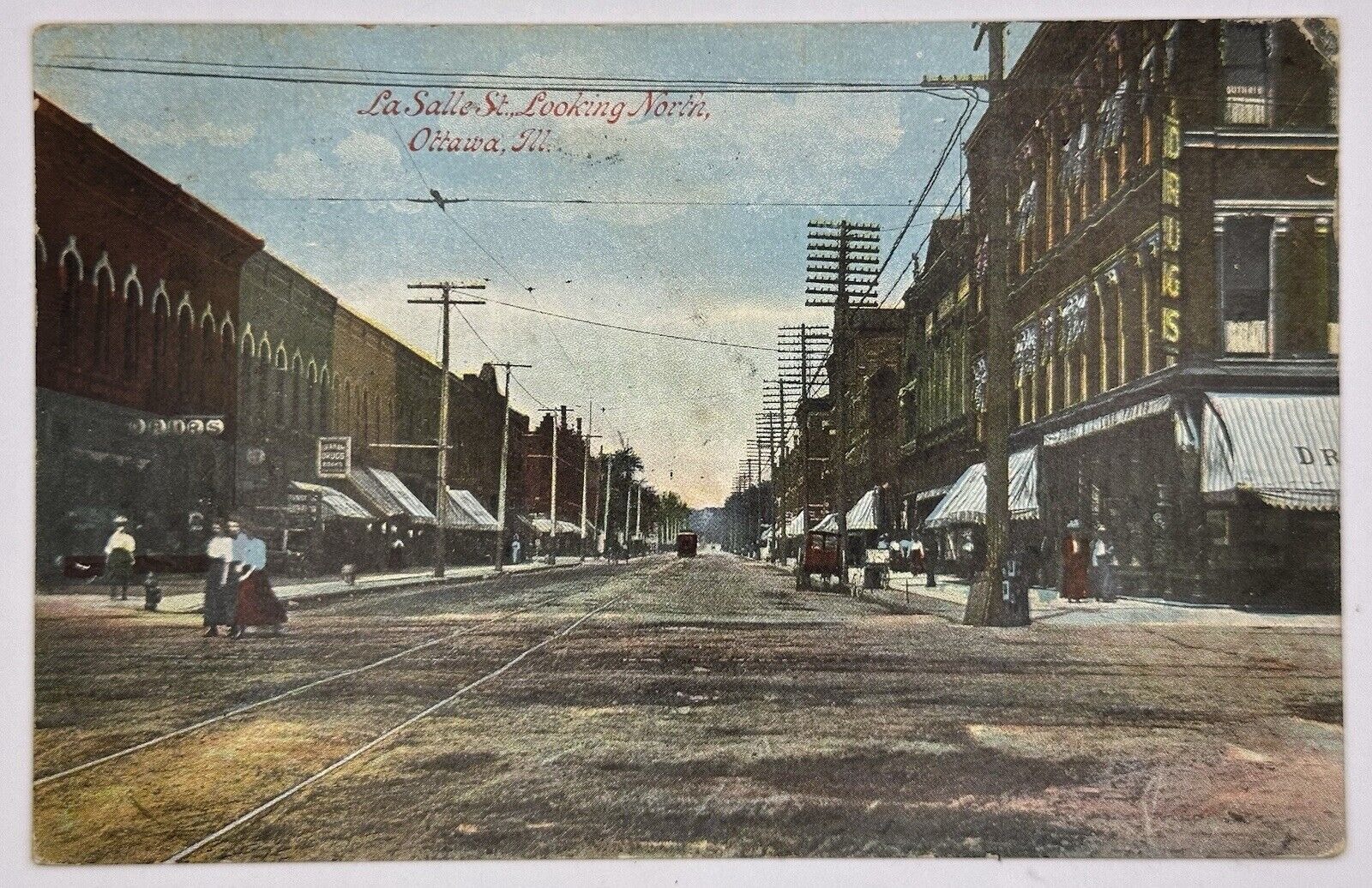 1907-1915 La Salle St Looking North Postcard Ottawa Illinois 