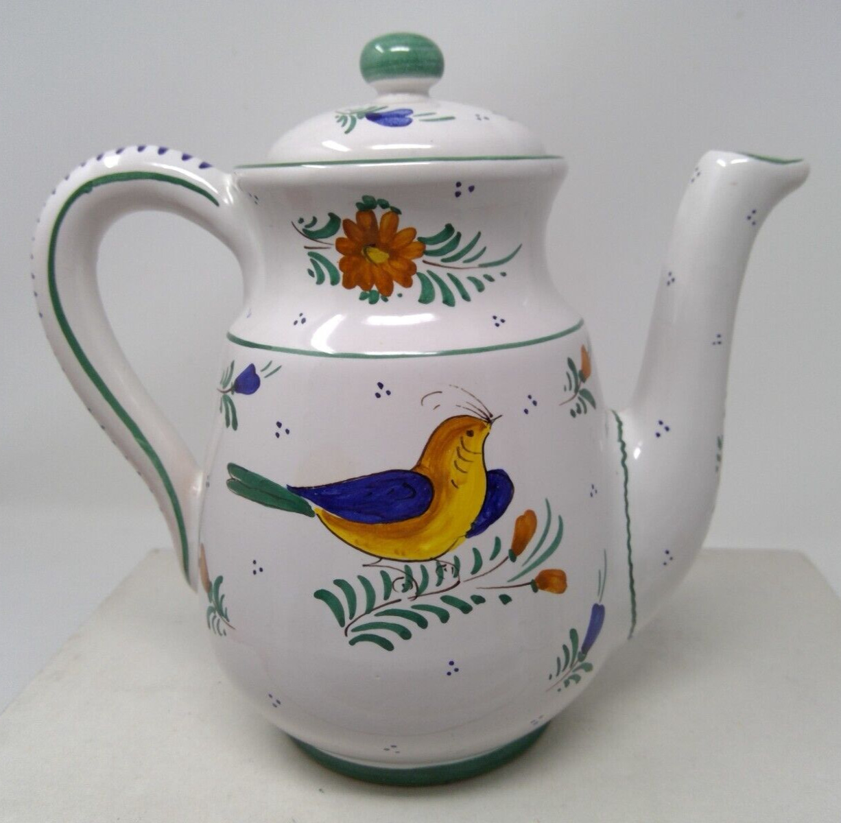 Deruta Italy Hand Painted Pottery Teapot - Birds & Flowers