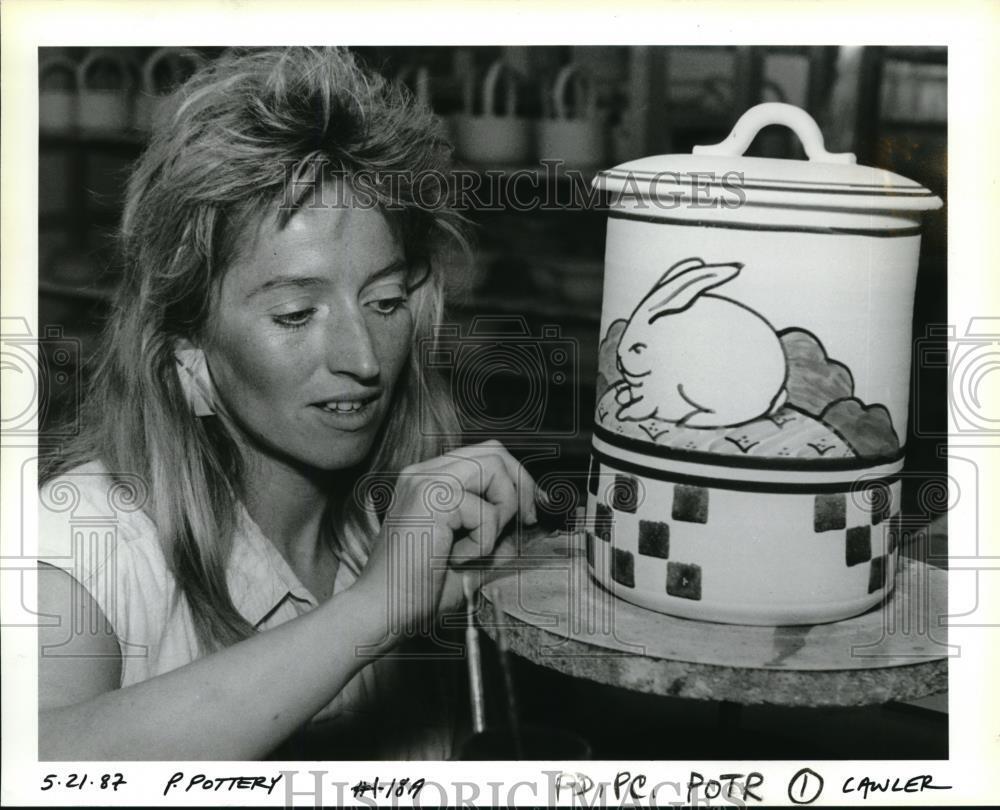1987 Press Photo Debbie Dean painting her pottery - ora23335