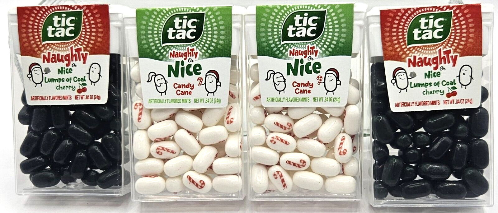 4 Pack~Tic Tac NAUGHTY/NICE Candy Cane/Cherry Christmas Holidays Expire 10&12/24