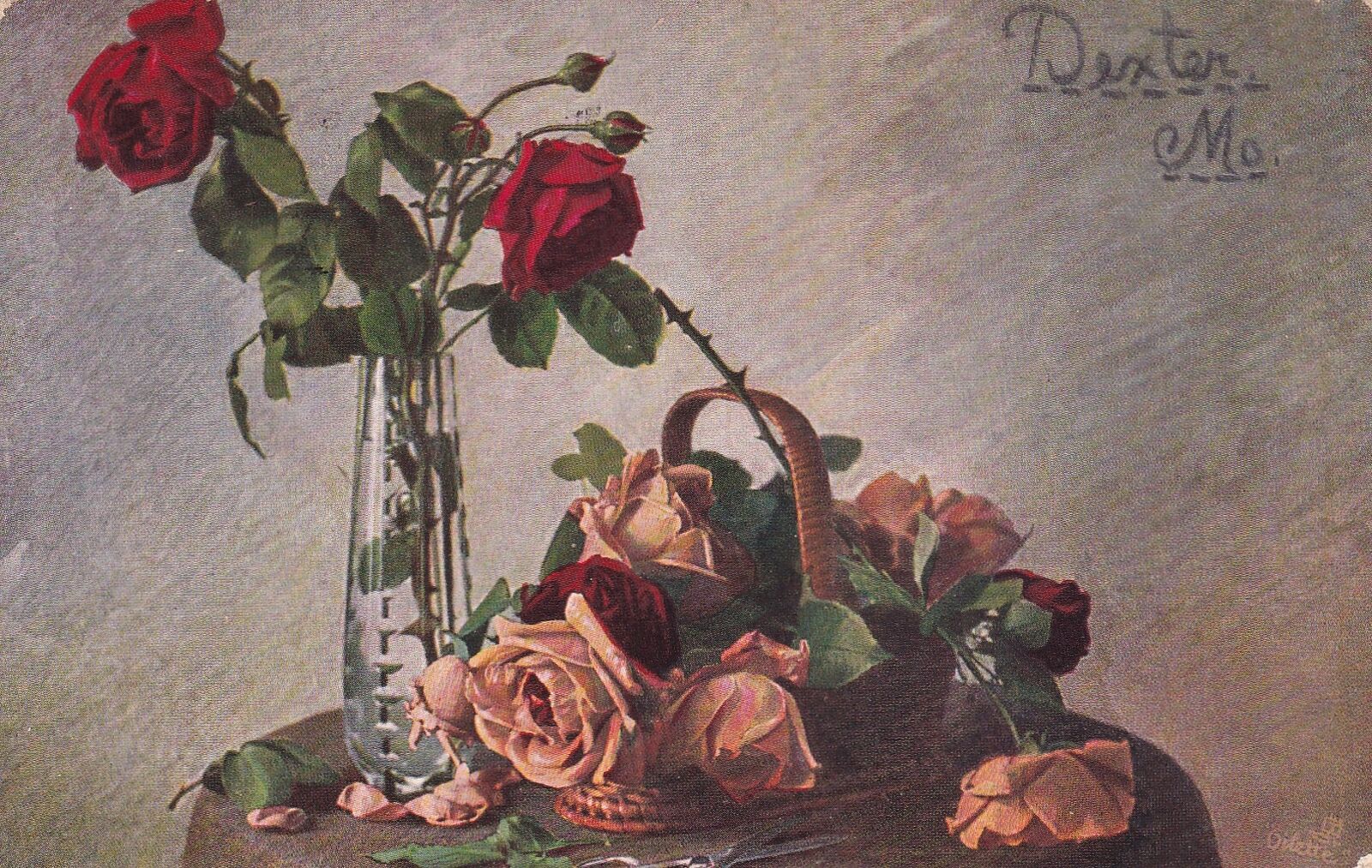  Tuck\'s Oilette Vase Roses 1908 Dexter Mo to Brighton AR Postcard C13
