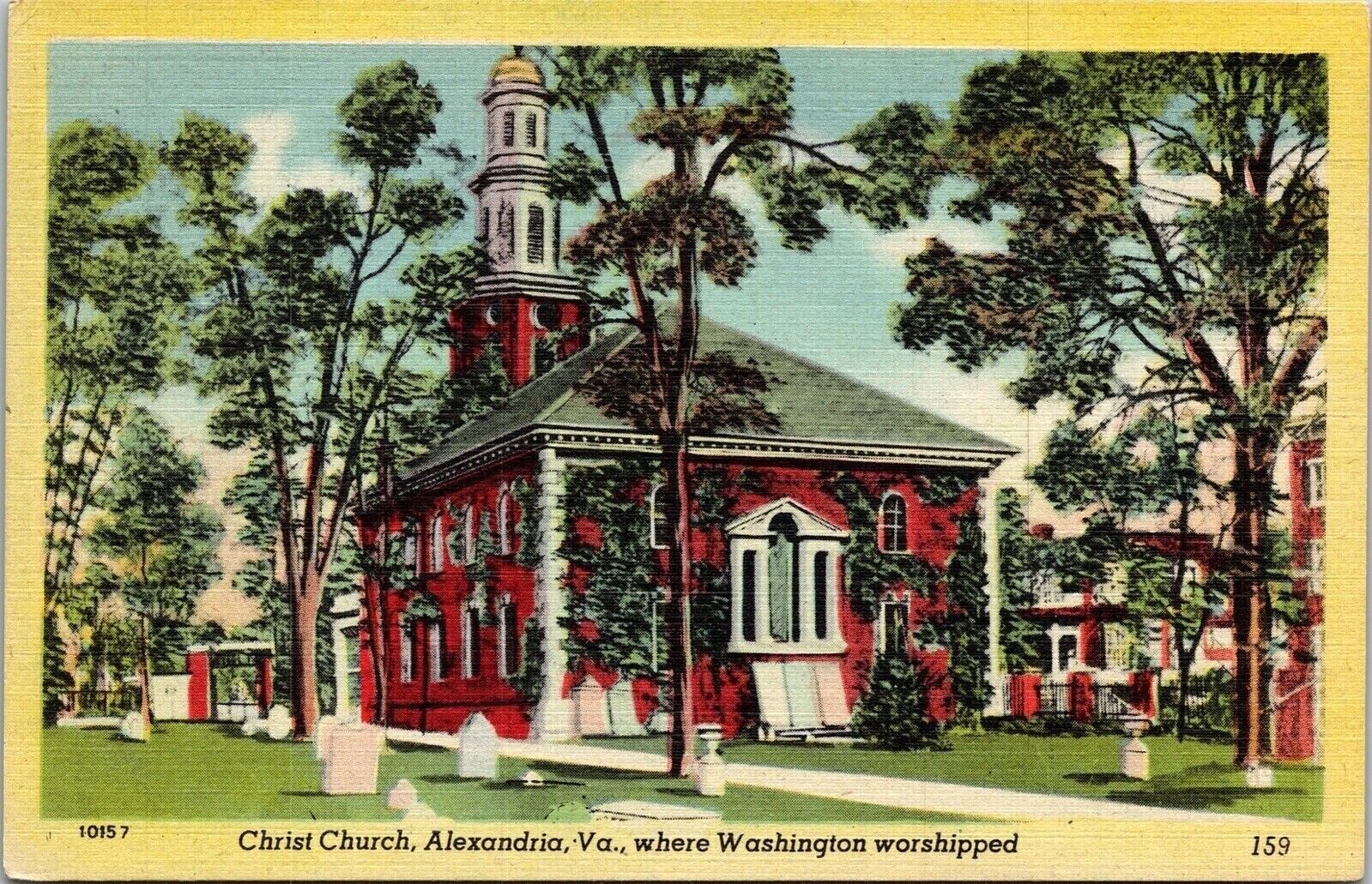Chirst Church Alexandria VA Virginia Washington Worshipped Linen Postcard VTG 