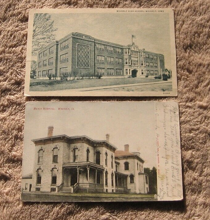 Waverly IA Iowa Mercy Hospital 1908 High School Linen Postcards