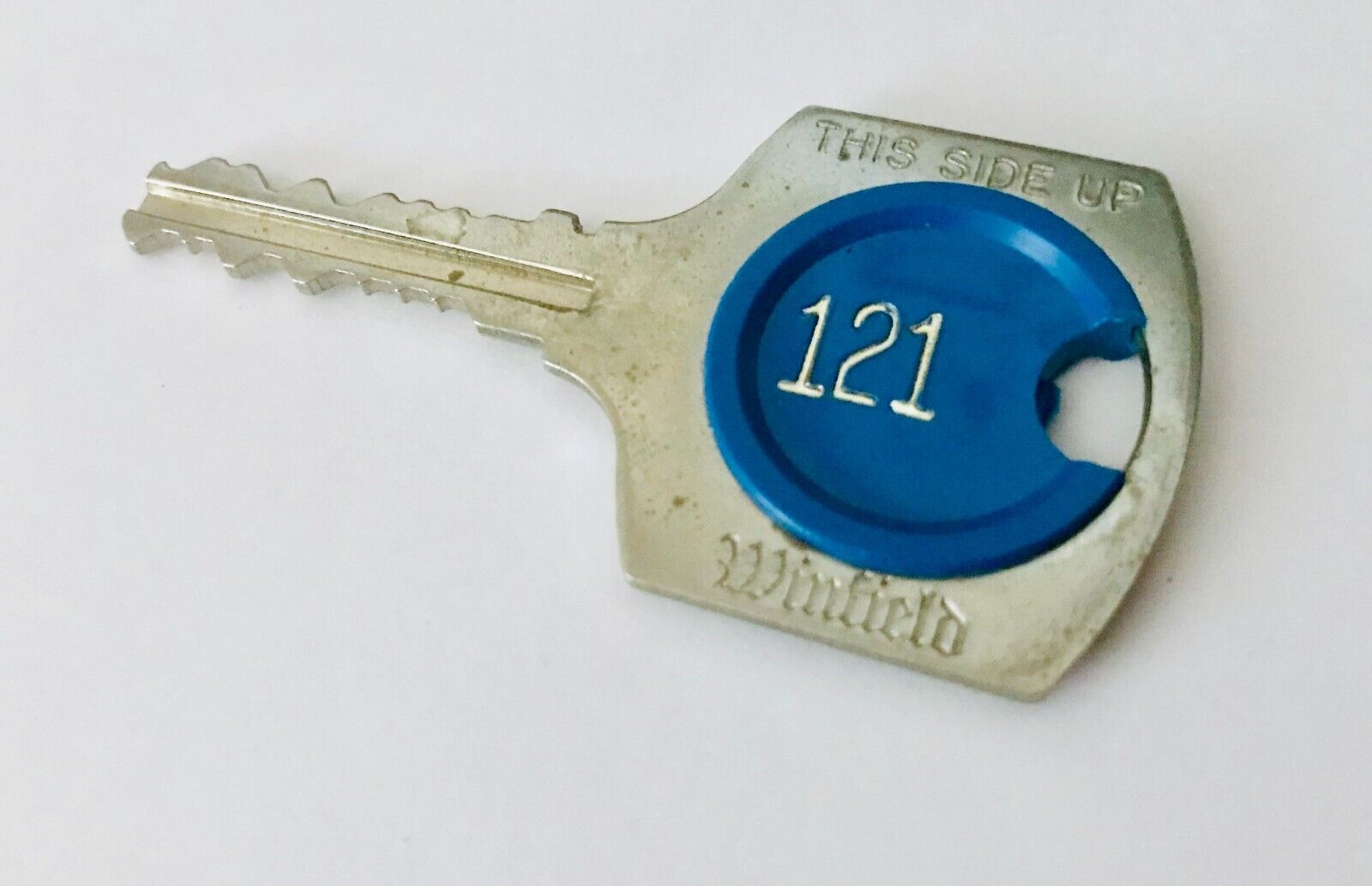 Winfield Vintage Hotel Room Key #121 Winfield Lock System Blue