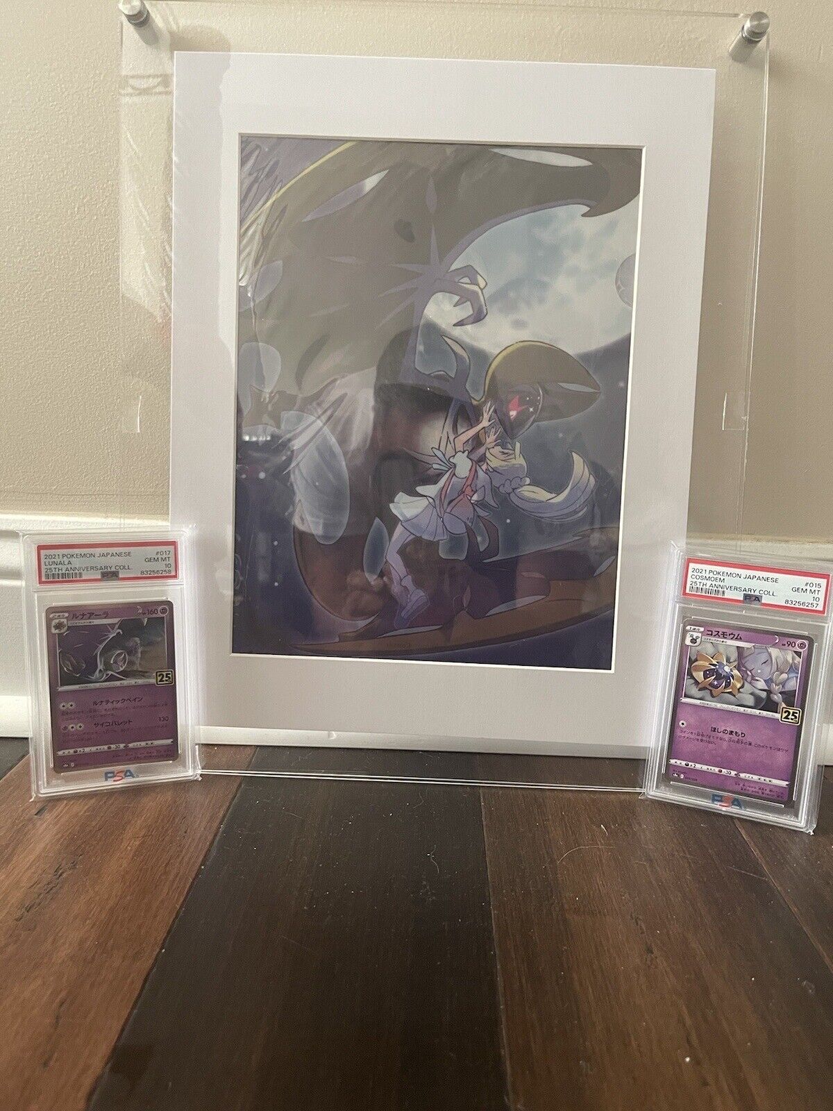 Pokémon Center Lillie/Lunala Wall Frame, with PSA 10   #15 & 17 25th Anniversary