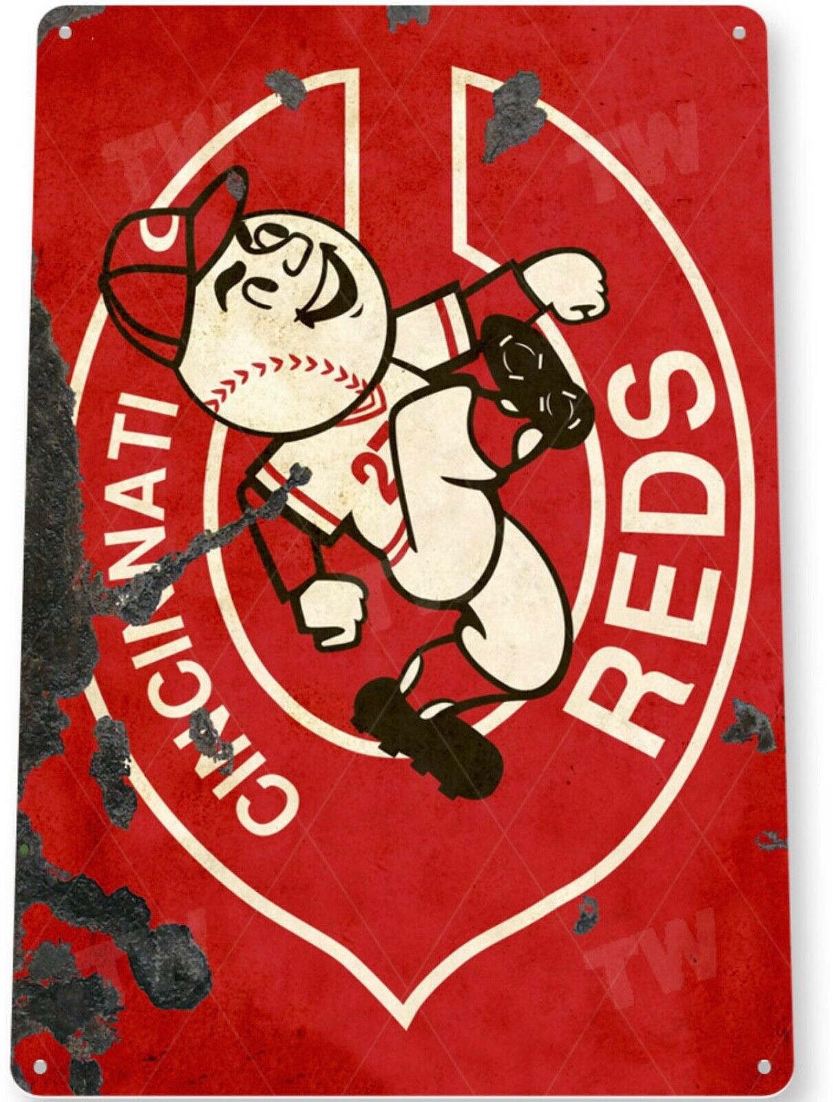Tin Sign Cincinnati Reds Retro Logo metal wall art baseball mascot MLB