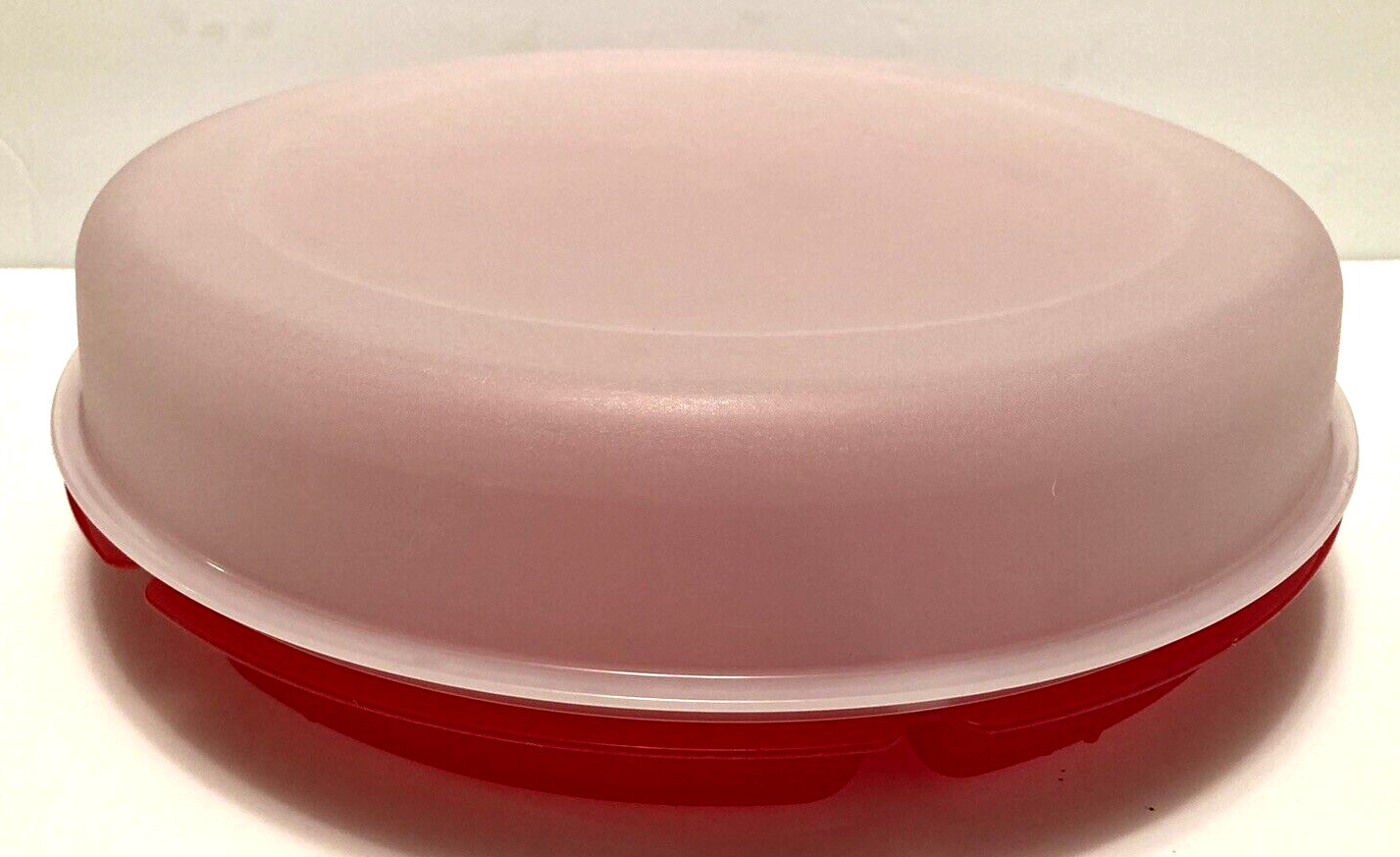 Tupperware Divided Veggie Party Tray 2 Piece Set 1665 - Red + Clear - VINTAGE