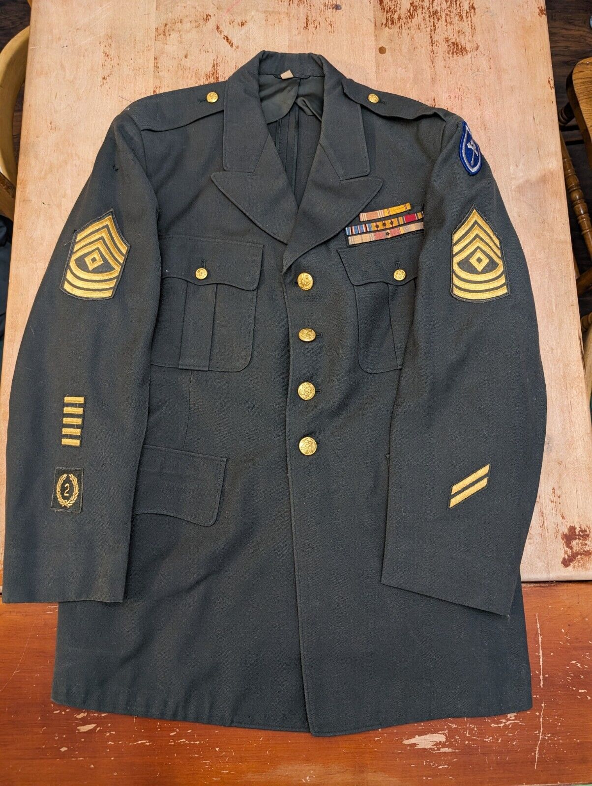 VTG US Army Wool Dress Jacket Men\'s Green 44R Rank Patches Bars Lebanon Crisis