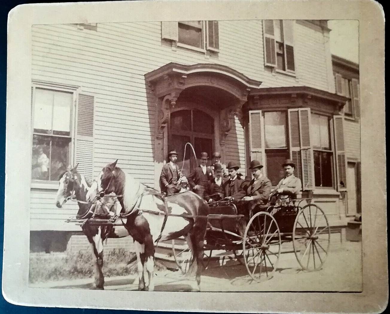 C.1900s Cabinet Photo Horses Wagon/ Men/ House on Site of Revere MA High School