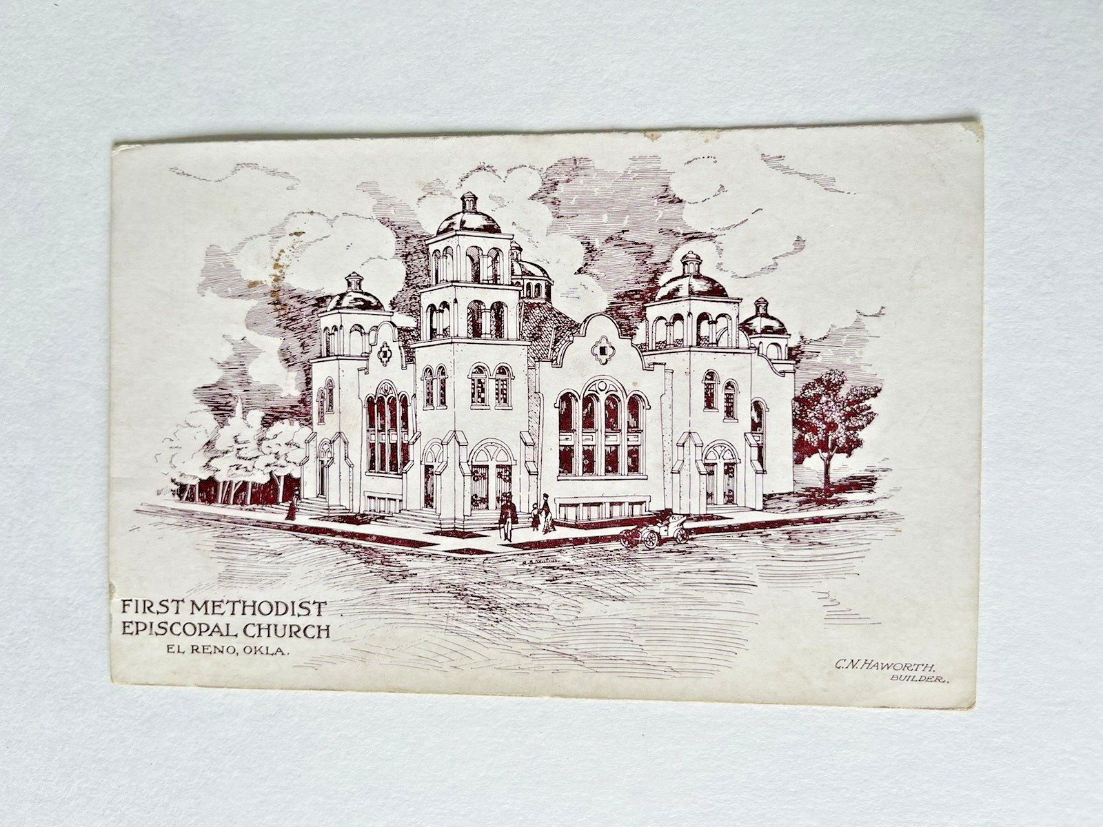 1912 Antique EL RENO OKLAHOMA Postcard FIRST METHODIST EPISCOPAL CHURCH Haworth