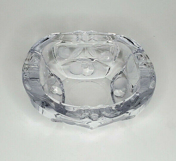 Heavy Glass Ashtray With Frosted Cherry Pattern - Vintage 